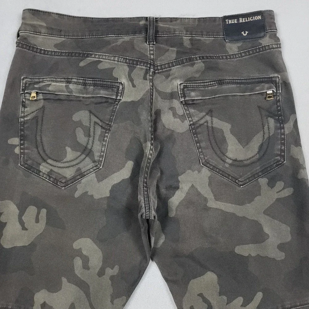 True Religion Mick Jeans Mens 33 Camo Slouchy Skinny Moto Biker Ankle Zip
